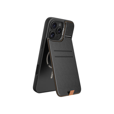 Apple iPhone 16 Pro Kılıf M-safe Şarj Özellikli Raptic Slim Wallet Serisi Deri Görünümlü Kartlıklı Standlı Kapak Siyah