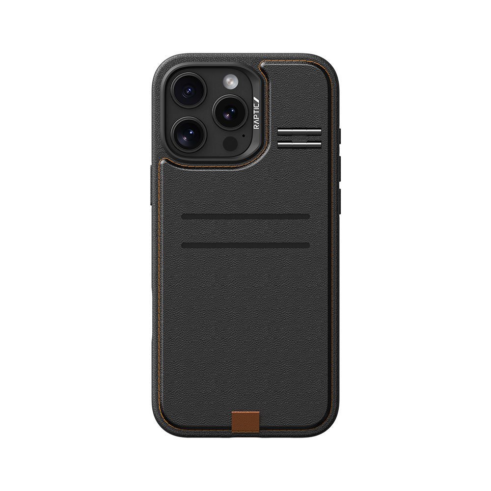 Apple iPhone 16 Pro Kılıf M-safe Şarj Özellikli Raptic Slim Wallet Serisi Deri Görünümlü Kartlıklı Standlı Kapak Siyah