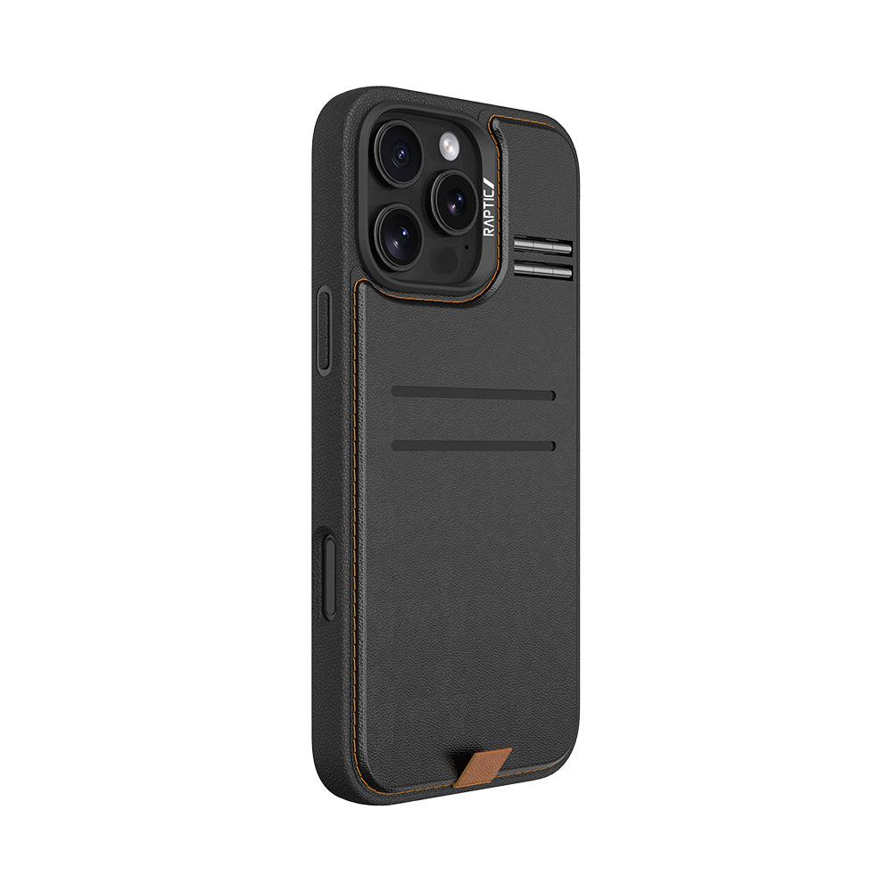 Apple iPhone 16 Pro Kılıf M-safe Şarj Özellikli Raptic Slim Wallet Serisi Deri Görünümlü Kartlıklı Standlı Kapak Siyah