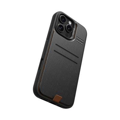 Apple iPhone 16 Pro Kılıf M-safe Şarj Özellikli Raptic Slim Wallet Serisi Deri Görünümlü Kartlıklı Standlı Kapak Siyah