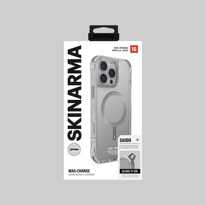 Apple iPhone 16 Pro Kılıf Magsafe Şarj Özellikli Şeffaf Airbag Tasarımlı Skinarma Saido Prime Kapak Gold
