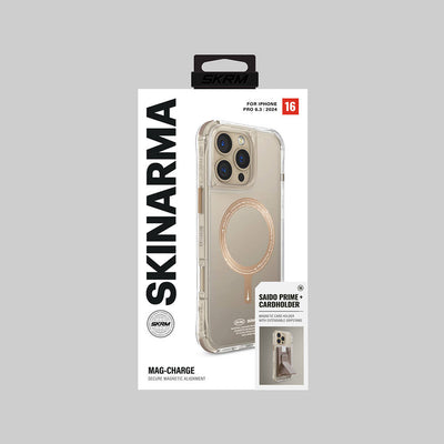 Apple iPhone 16 Pro Kılıf Magsafe Şarj Özellikli Şeffaf Airbag Tasarımlı Skinarma Saido Prime Kapak Gold