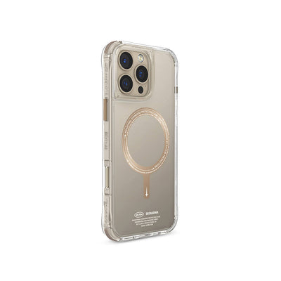 Apple iPhone 16 Pro Kılıf Magsafe Şarj Özellikli Şeffaf Airbag Tasarımlı Skinarma Saido Prime Kapak Gold