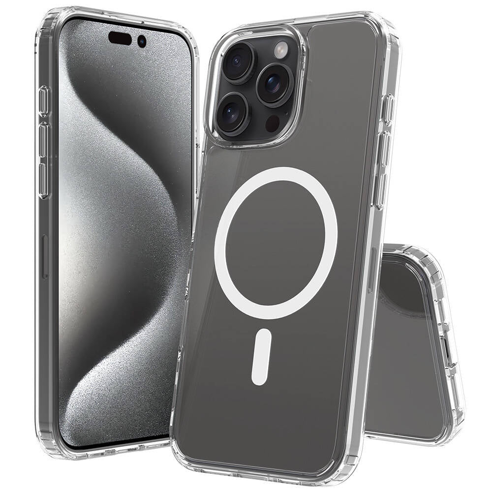 Apple iPhone 16 Pro Kılıf M-safe Şarj Özellikli Şeffaf Sert PC Zore Embos Kapak Şeffaf