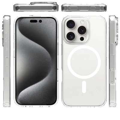 Apple iPhone 16 Pro Kılıf M-safe Şarj Özellikli Şeffaf Sert PC Zore Embos Kapak Şeffaf