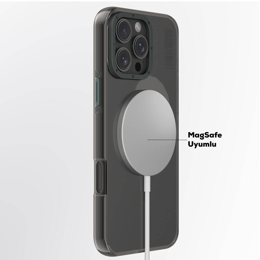 Apple iPhone 16 Pro Kılıf Magsafe Şarj Özellikli Şeffaf Youngkit Crystal Shield Serisi Kapak Siyah