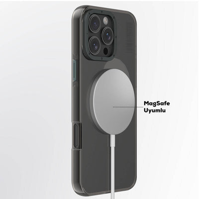 Apple iPhone 16 Pro Kılıf Magsafe Şarj Özellikli Şeffaf Youngkit Crystal Shield Serisi Kapak Siyah