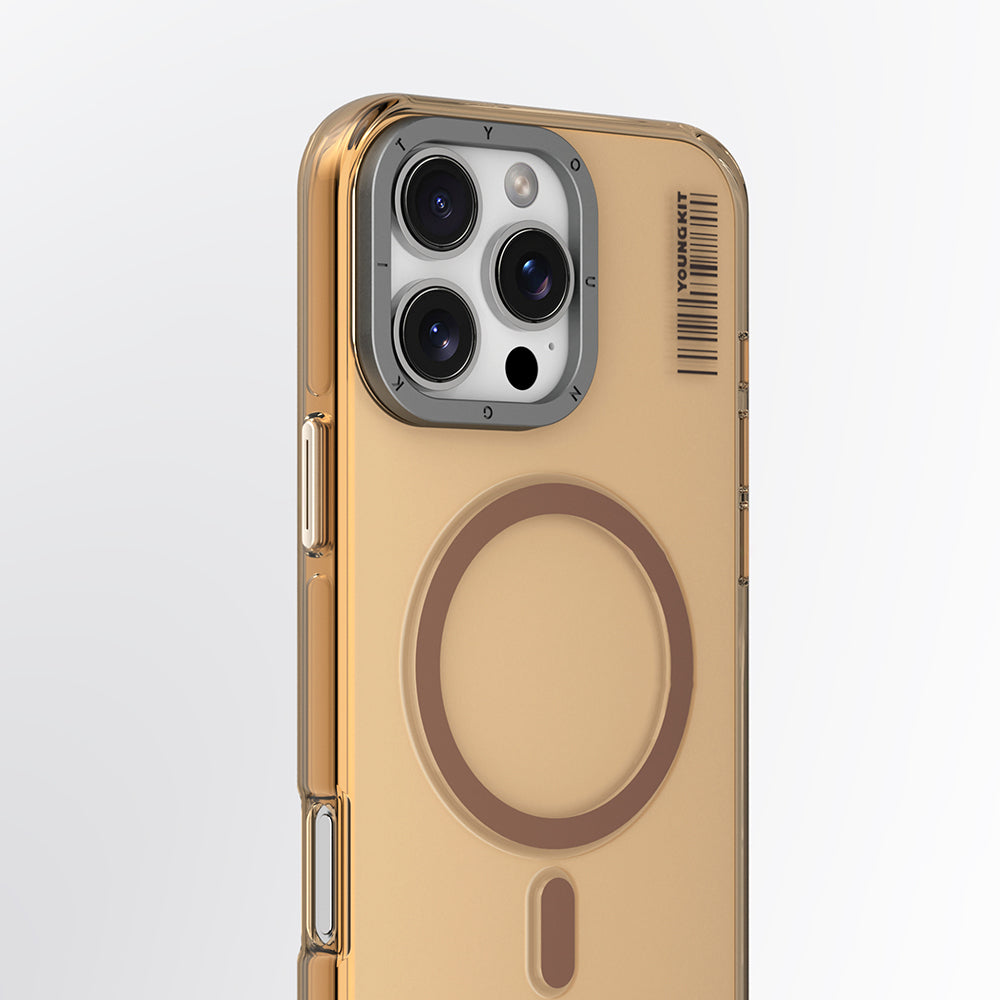 Apple iPhone 16 Pro Kılıf Magsafe Şarj Özellikli Şeffaf Youngkit Crystal Shield Serisi Kapak Gold