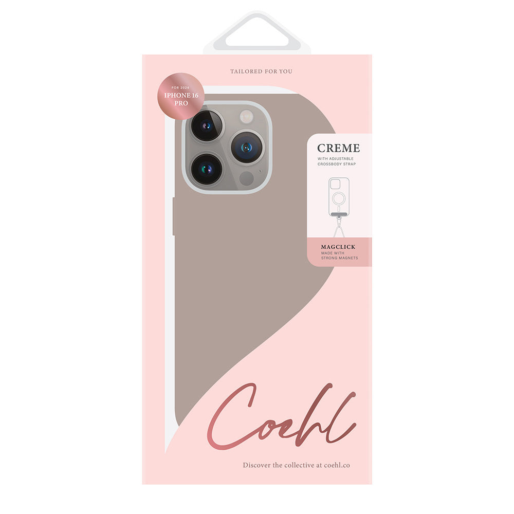 Apple iPhone 16 Pro Kılıf Magsafe Şarj Özellikli Soft Arka Yüzey Askı İpli Coehl Creme Kapak Pembe