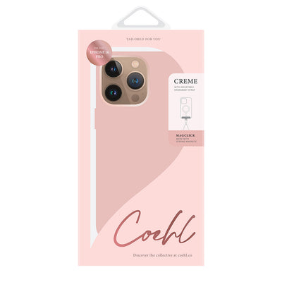 Apple iPhone 16 Pro Kılıf Magsafe Şarj Özellikli Soft Arka Yüzey Askı İpli Coehl Creme Kapak Pembe
