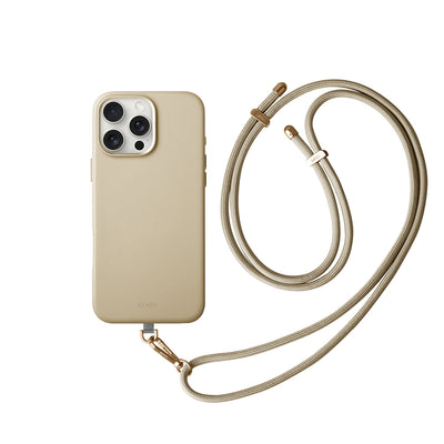 Apple iPhone 16 Pro Kılıf Magsafe Şarj Özellikli Soft Arka Yüzey Askı İpli Coehl Muse Kapak Krem