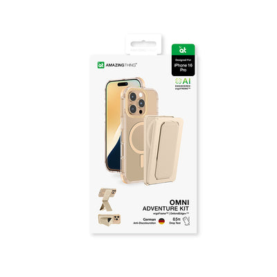 Apple iPhone 16 Pro Kılıf Magsafe Şarj Özellikli Standlı Set Amazingthing Omni Adventure Serisi Kapak Rose Gold