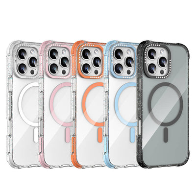 Apple iPhone 16 Pro Kılıf Magsafe Şarj Özellikli Taşlı ve Simli Tasarım Mutural Blink Kapak Siyah