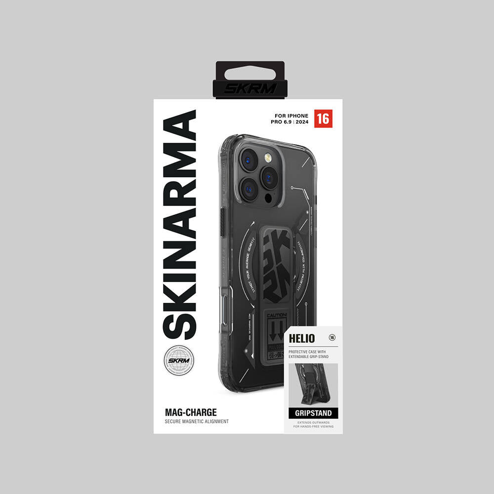 iPhone 16 Pro Kılıf M-safe Şarj Özellikli Teknoloji Desenli Standlı Skinarma Helio Kılıf