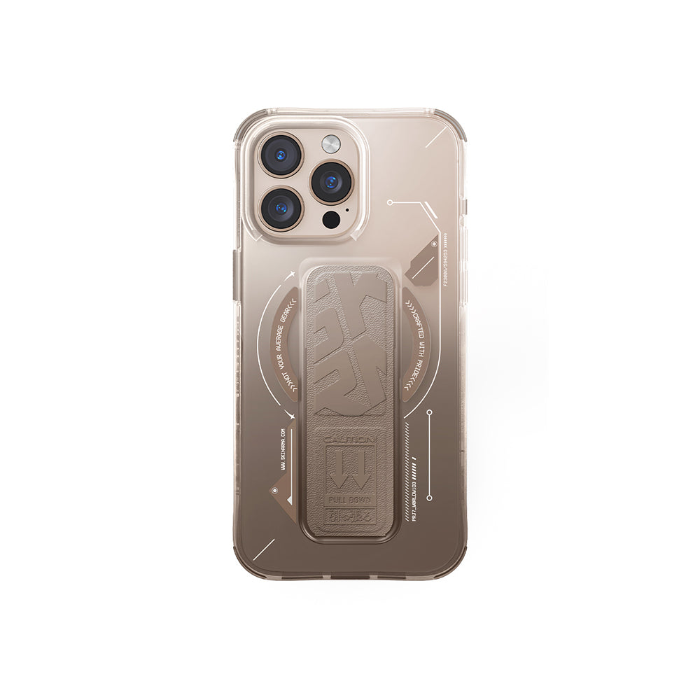 Apple iPhone 16 Pro Kılıf Magsafe Şarj Özellikli Teknoloji Desenli Standlı Skinarma Helio Kapak Gold