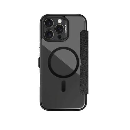 iPhone 16 Pro Kılıf M-safe Şarj Özellikli Vegan Deri Tasarımlı Şeffaf Arka Yüzey Kartlıklı Raptic Urban Folio Serisi Kılıf