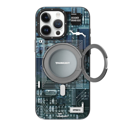 iPhone 16 Pro Kılıf M-safe Şarj Özellikli Youngkit 360° Standlı Technology Serisi Kılıf