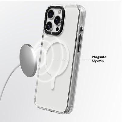 Apple iPhone 16 Pro Kılıf Magsafe Şarj Özellikli YoungKit Crystal Color Serisi Kapak Gri