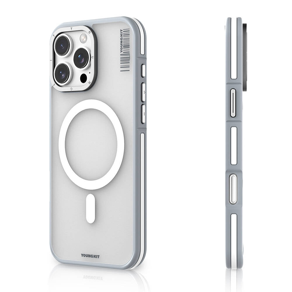 Apple iPhone 16 Pro Kılıf Magsafe Şarj Özellikli Youngkit Rock Sand Serisi Kapak Gri