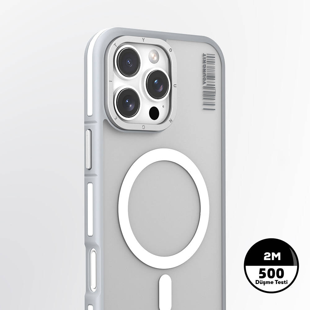 Apple iPhone 16 Pro Kılıf Magsafe Şarj Özellikli Youngkit Rock Sand Serisi Kapak Gold