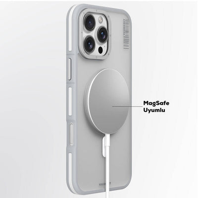 Apple iPhone 16 Pro Kılıf Magsafe Şarj Özellikli Youngkit Rock Sand Serisi Kapak Gri