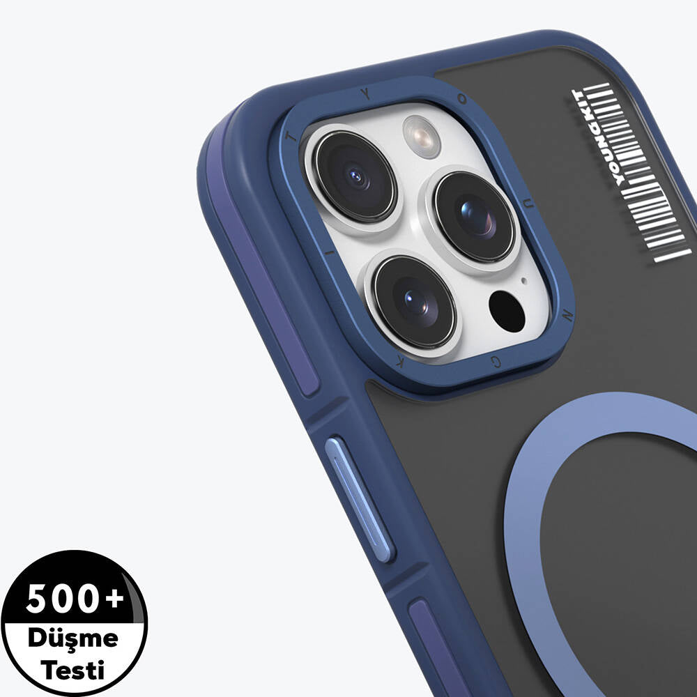 Apple iPhone 16 Pro Kılıf Magsafe Şarj Özellikli Youngkit Rock Sand Serisi Kapak Gri