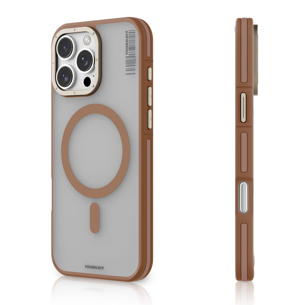 Apple iPhone 16 Pro Kılıf Magsafe Şarj Özellikli Youngkit Rock Sand Serisi Kapak Gold