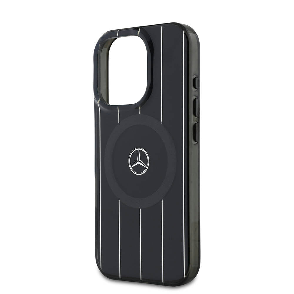 Apple iPhone 16 Pro Kılıf Mercedes Benz Orjinal Lisanslı Magsafe Şarj Özellikli Çift Katmanlı Paralel Çizgi Desenli Kapak Siyah