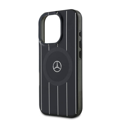 Apple iPhone 16 Pro Kılıf Mercedes Benz Orjinal Lisanslı Magsafe Şarj Özellikli Çift Katmanlı Paralel Çizgi Desenli Kapak Siyah