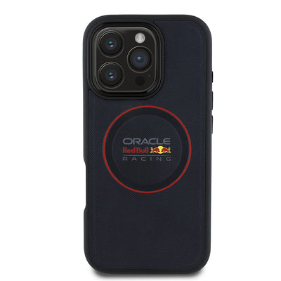 Apple iPhone 16 Pro Kılıf Redbull Orjinal Lisanslı M-safe Şarj Özellikli Kırmızı Halka ve Logo Kabartmalı PU Deri Kapak Lacivert