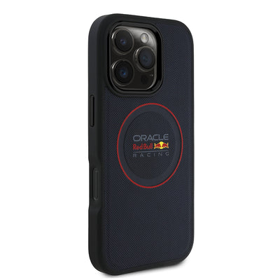 Apple iPhone 16 Pro Kılıf Redbull Orjinal Lisanslı M-safe Şarj Özellikli Kırmızı Halka ve Logo Kabartmalı PU Deri Kapak Lacivert