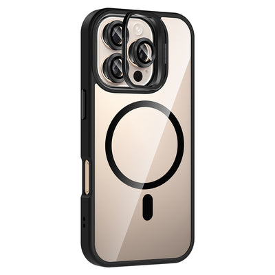 Apple iPhone 16 Pro Kılıf Standlı ve Kamera Lens Hediyeli M-Safe Şarj Özellikli Zore Etro Kapak Pembe