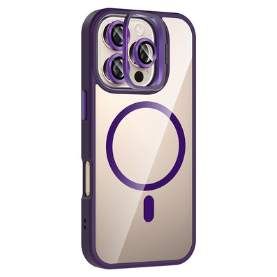 Apple iPhone 16 Pro Kılıf Standlı ve Kamera Lens Hediyeli M-Safe Şarj Özellikli Zore Etro Kapak Pembe