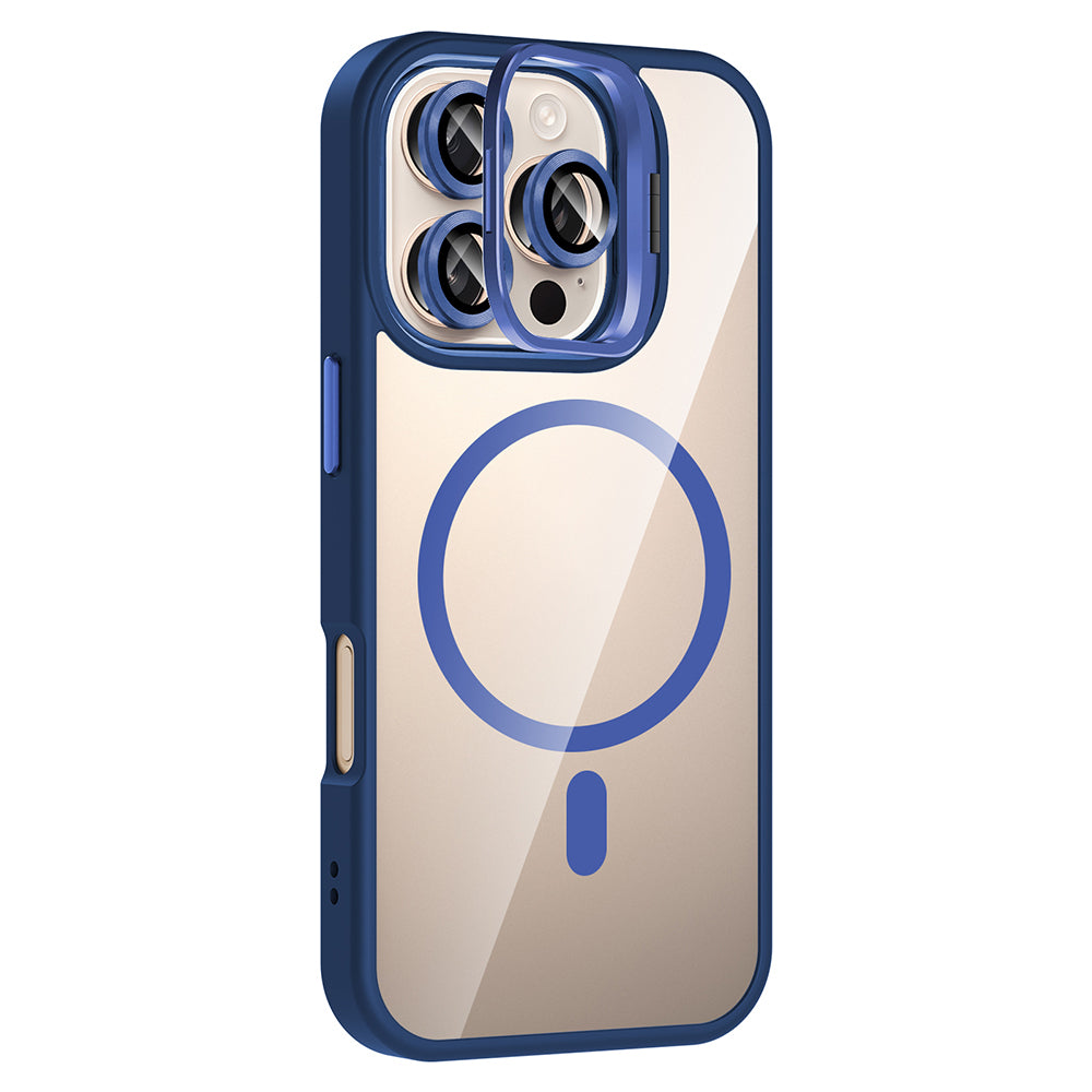 Apple iPhone 16 Pro Kılıf Standlı ve Kamera Lens Hediyeli M-Safe Şarj Özellikli Zore Etro Kapak Pembe