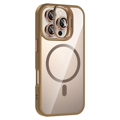Apple iPhone 16 Pro Kılıf Standlı ve Kamera Lens Hediyeli M-Safe Şarj Özellikli Zore Etro Kapak Pembe