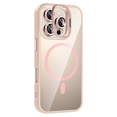 Apple iPhone 16 Pro Kılıf Standlı ve Kamera Lens Hediyeli M-Safe Şarj Özellikli Zore Etro Kapak Pembe