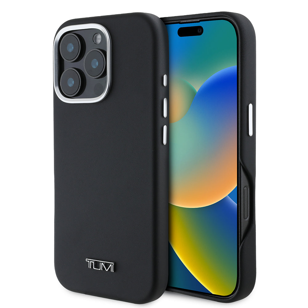 iPhone 16 Pro Kılıf TUMI Orjinal Lisanslı M-safe Şarj Özellikli Metal Yazı Logolu PU Deri Kılıf