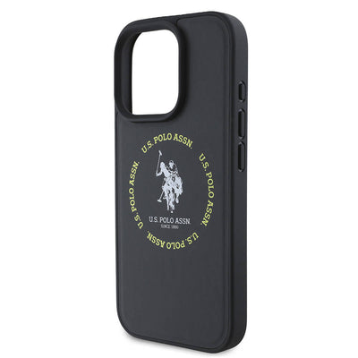 Apple iPhone 16 Pro Kılıf U.S. Polo Assn. Orjinal Lisanslı Magsafe Şarj Özellikli Circle ve Double Horse Logolu Deri Kapak Siyah