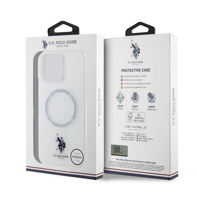 Apple iPhone 16 Pro Kılıf U.S. Polo Assn. Orjinal Lisanslı Magsafe Şarj Özellikli IML Double Horse Logolu Ring Kapak Beyaz