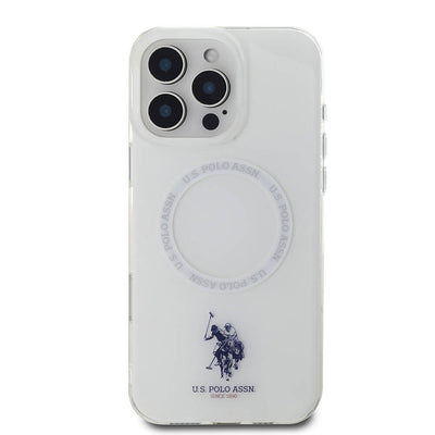 Apple iPhone 16 Pro Kılıf U.S. Polo Assn. Orjinal Lisanslı Magsafe Şarj Özellikli IML Double Horse Logolu Ring Kapak Beyaz