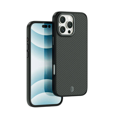 Apple iPhone 16 Pro Kılıf Wiwu DCC-205 Magsafe Şarj Özellikli Aramid Fiber Tasarım Kevlar Kapak Siyah