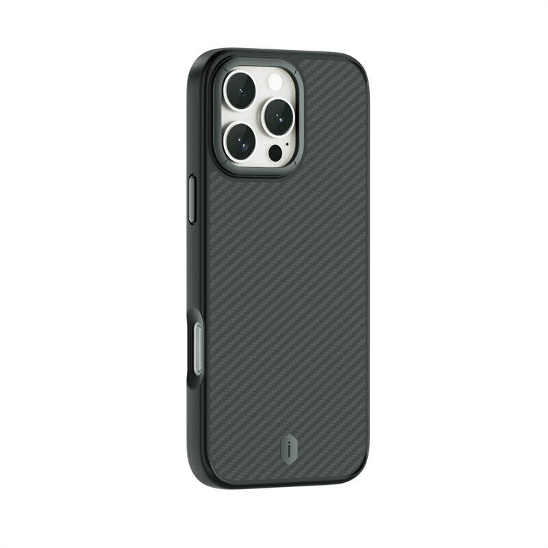 Apple iPhone 16 Pro Kılıf Wiwu DCC-205 Magsafe Şarj Özellikli Aramid Fiber Tasarım Kevlar Kapak Siyah
