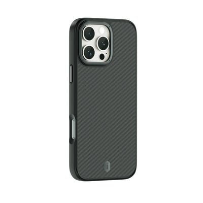 Apple iPhone 16 Pro Kılıf Wiwu DCC-205 Magsafe Şarj Özellikli Aramid Fiber Tasarım Kevlar Kapak Siyah