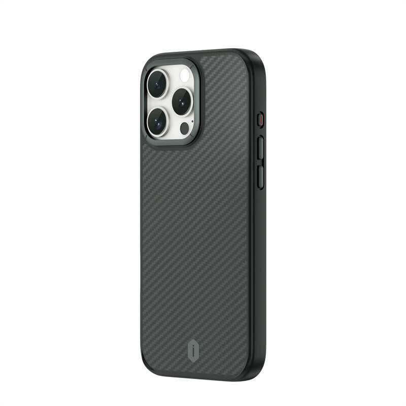 Apple iPhone 16 Pro Kılıf Wiwu DCC-205 Magsafe Şarj Özellikli Aramid Fiber Tasarım Kevlar Kapak Siyah