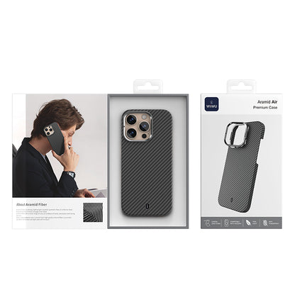 iPhone 16 Pro Kılıf Wiwu DCC-206 M-safe Şarj Özellikli Kamera Standlı Aramid Fiber Tasarım Kevlar Kılıf