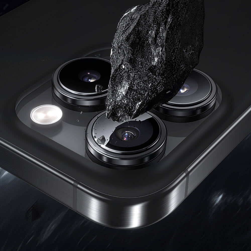 Apple iPhone 16 Pro Max Benks Parlama Önleyici Glass Warrior Metal Kamera Lens Koruyucu Siyah