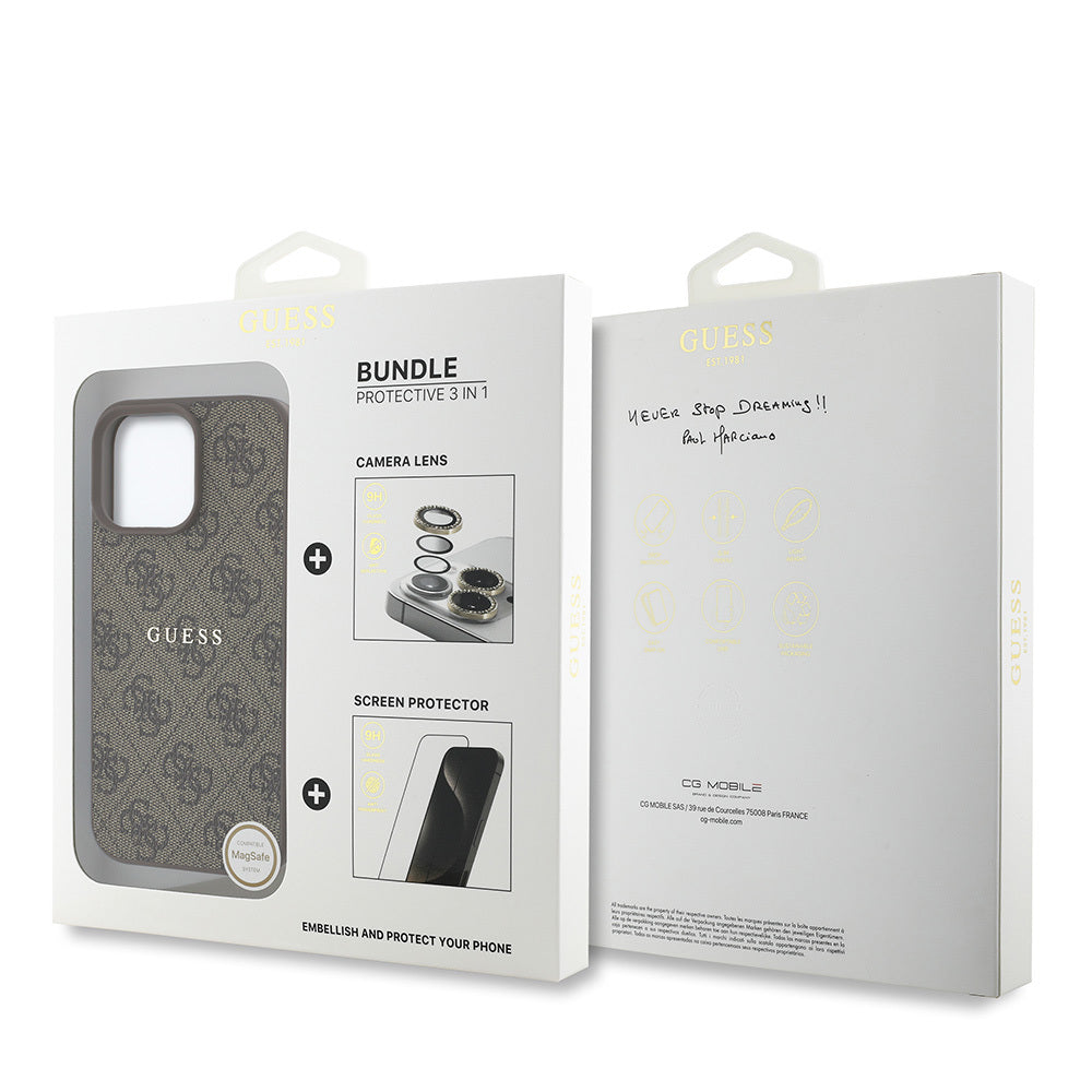 Apple iPhone 16 Pro Max Guess Orjinal Lisanslı Kılıf + Ekran Koruyucu + Lens Koruyucu 3in1 Aksesuar Seti Pembe