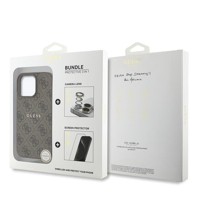 Apple iPhone 16 Pro Max Guess Orjinal Lisanslı Kılıf + Ekran Koruyucu + Lens Koruyucu 3in1 Aksesuar Seti Pembe