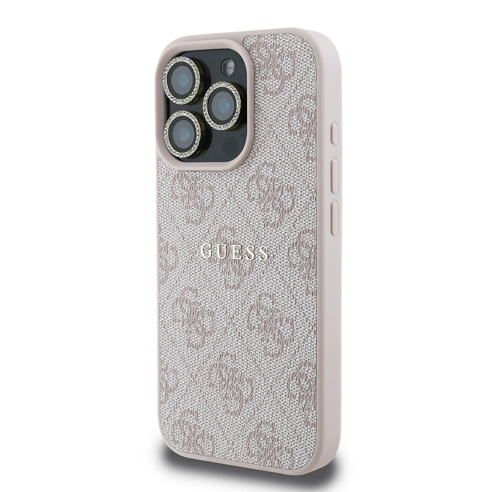 Apple iPhone 16 Pro Max Guess Orjinal Lisanslı Kılıf + Ekran Koruyucu + Lens Koruyucu 3in1 Aksesuar Seti Pembe