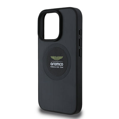 Apple iPhone 16 Pro Max Kılıf Aston Martin Orjinal Lisanslı M-safe Şarj Özellikli Aluminyum Arka Yüzeyli Formula One Team Baskılı Kapak Siyah